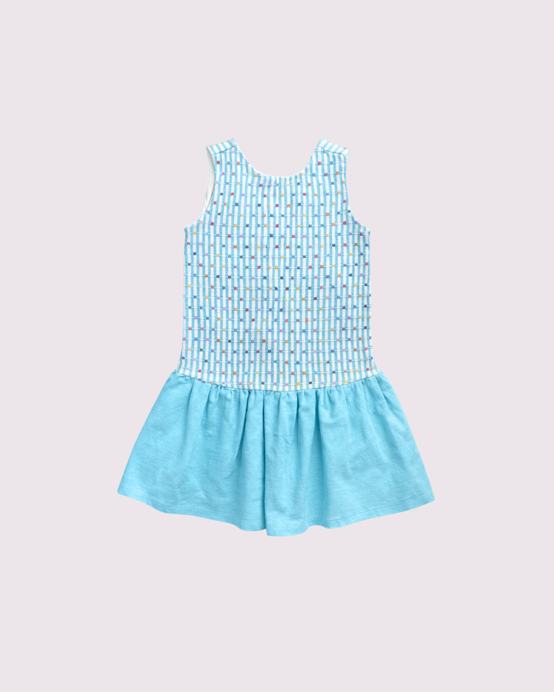 Light blue handwoven dress, made by sticks, blue stripes, cotton dress 