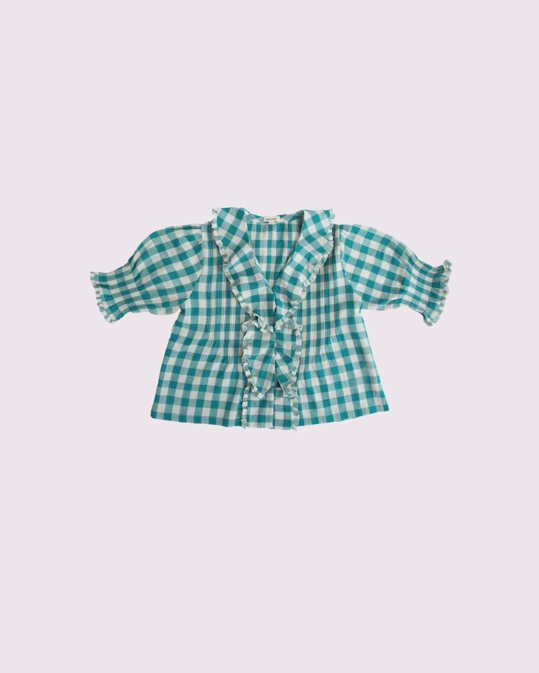 Women's Gingham Green Top| Sticks- handwoven in India