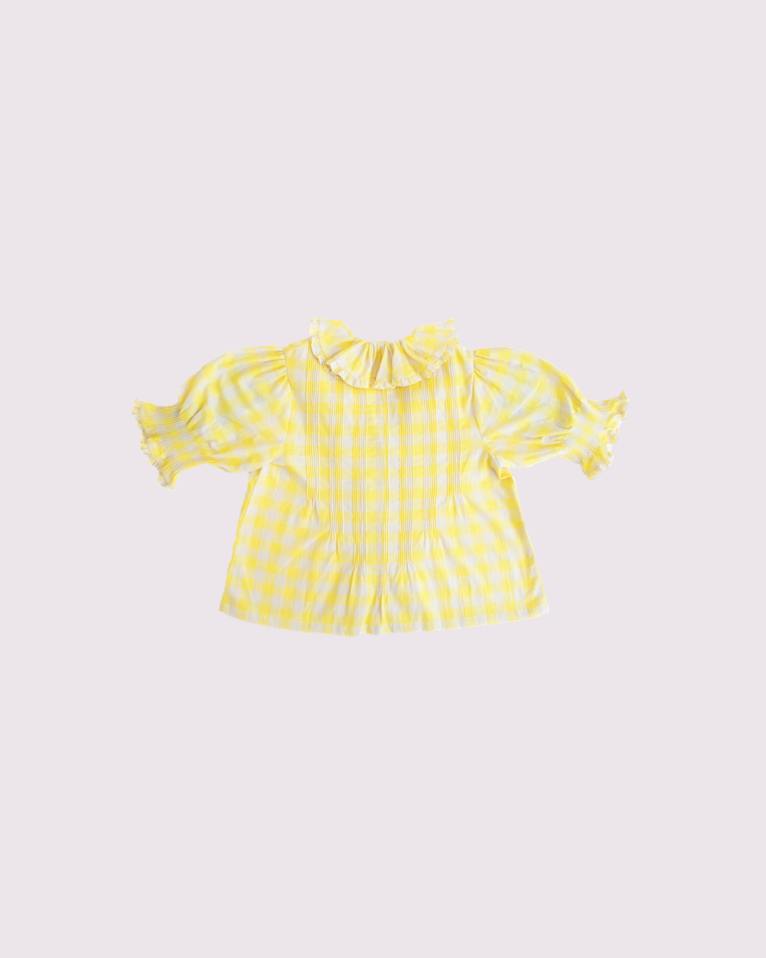 Womens Gingham yellow ruffle top-front | Sticks- handwoven in India