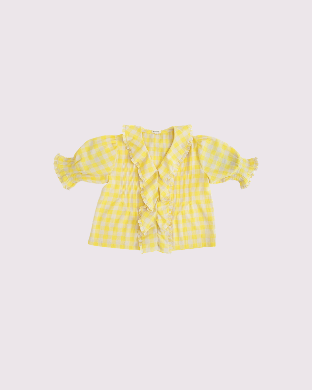 Womens Gingham yellow ruffle top | Sticks- handwoven in India